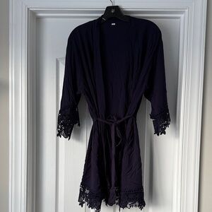 Navy robe with lace detailing
